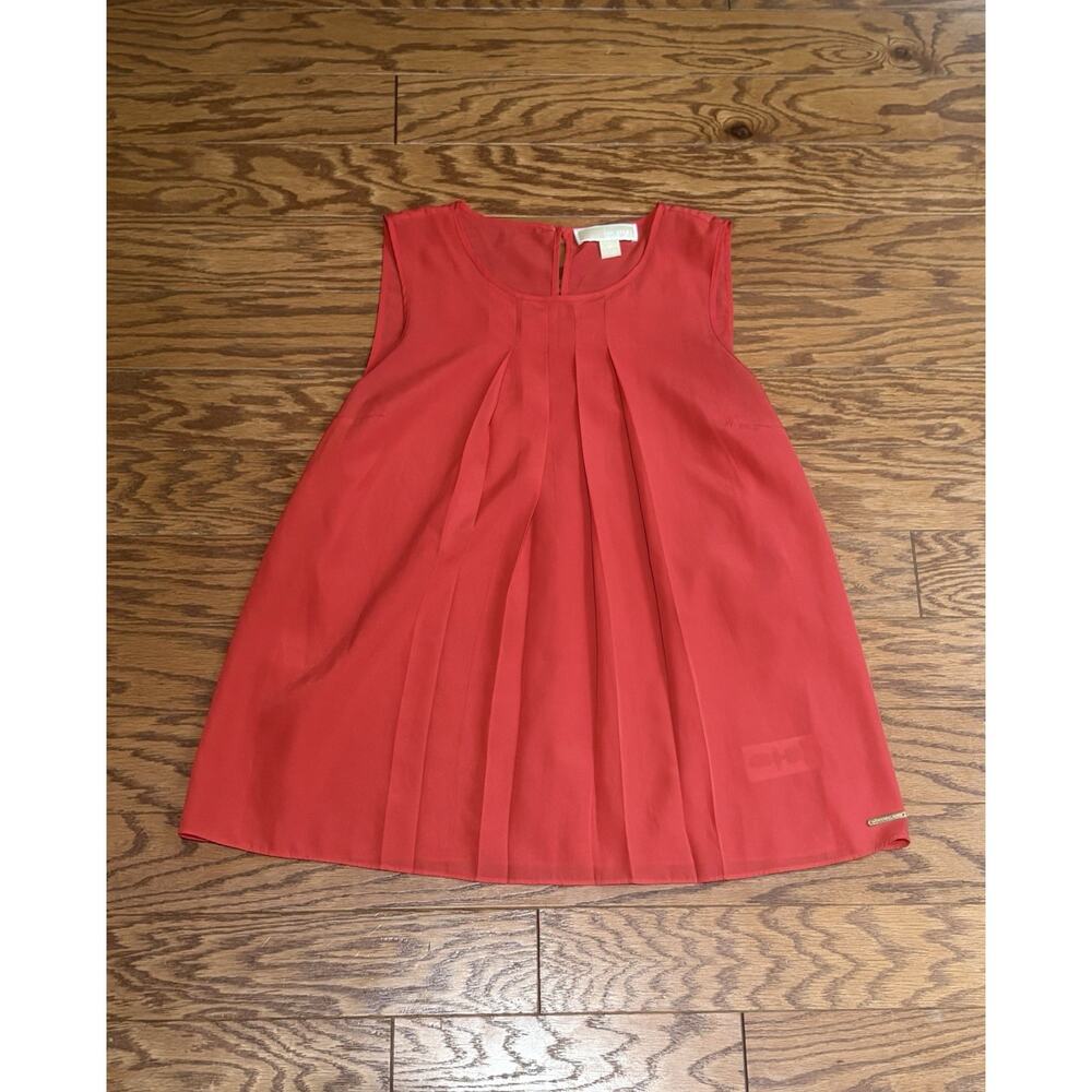 Michael Kors Women's Red Chiffon Sleeveless Round Neck Blouse Top, Size Medium